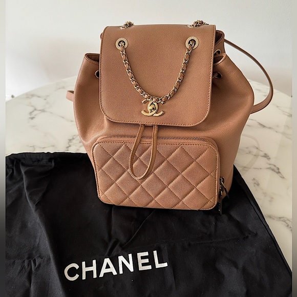 CHANEL Handbags - NWOT Chanel Beige Quilted Caviar Leather Affinity backpack with dustbag